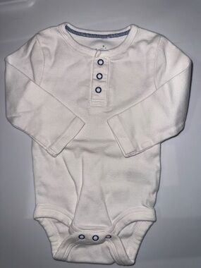Baby Long-Sleeve Henley One-Piece in White